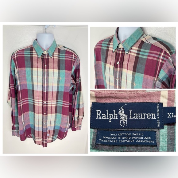Ralph Lauren Other - Ralph‎ Lauren Vintage Madras Plaid Shirt Size XL Preppy Office Career Corpcore